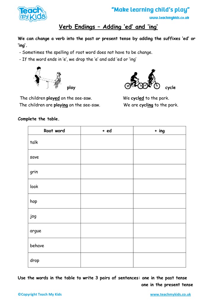 Verbs Ending In Ed And Ing Worksheets